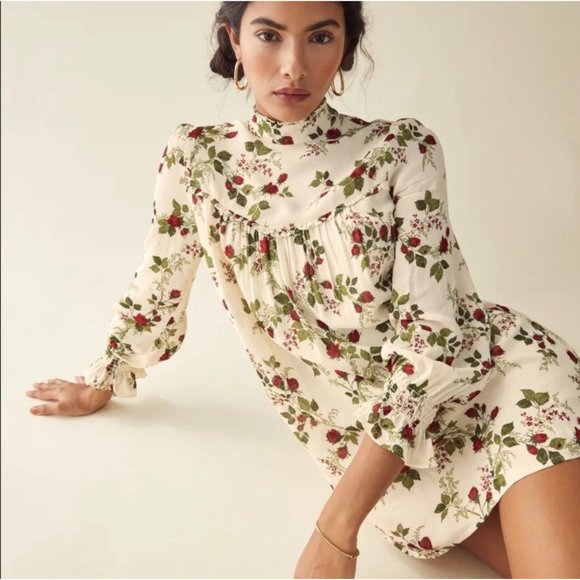 Reformation Dresses & Skirts - Reformation Jourdan Floral Mock Neck Mini Dress in Regency